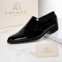 Pantofi barbati negri lac din piele naturala fara sireturi cu talpa neagra GKR818ELN